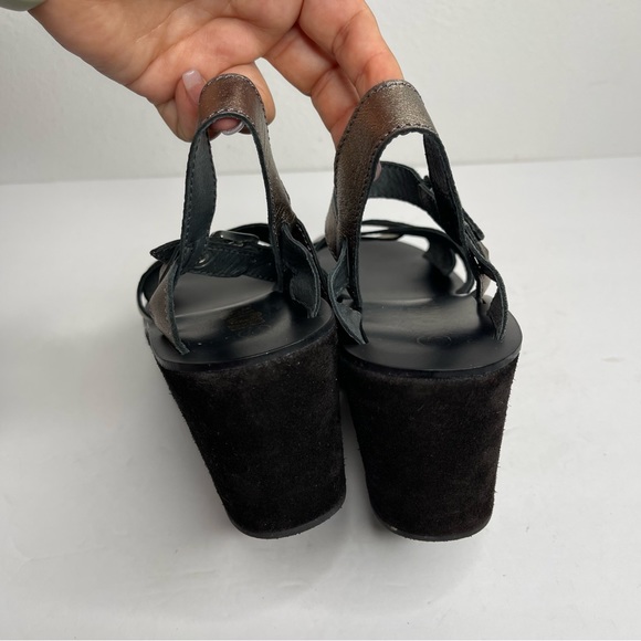 Kork-Ease AVA CLASSIC Leather Platform Wedge Sandals Black Silver Metallic Sz 37 - Picture 15 of 15
